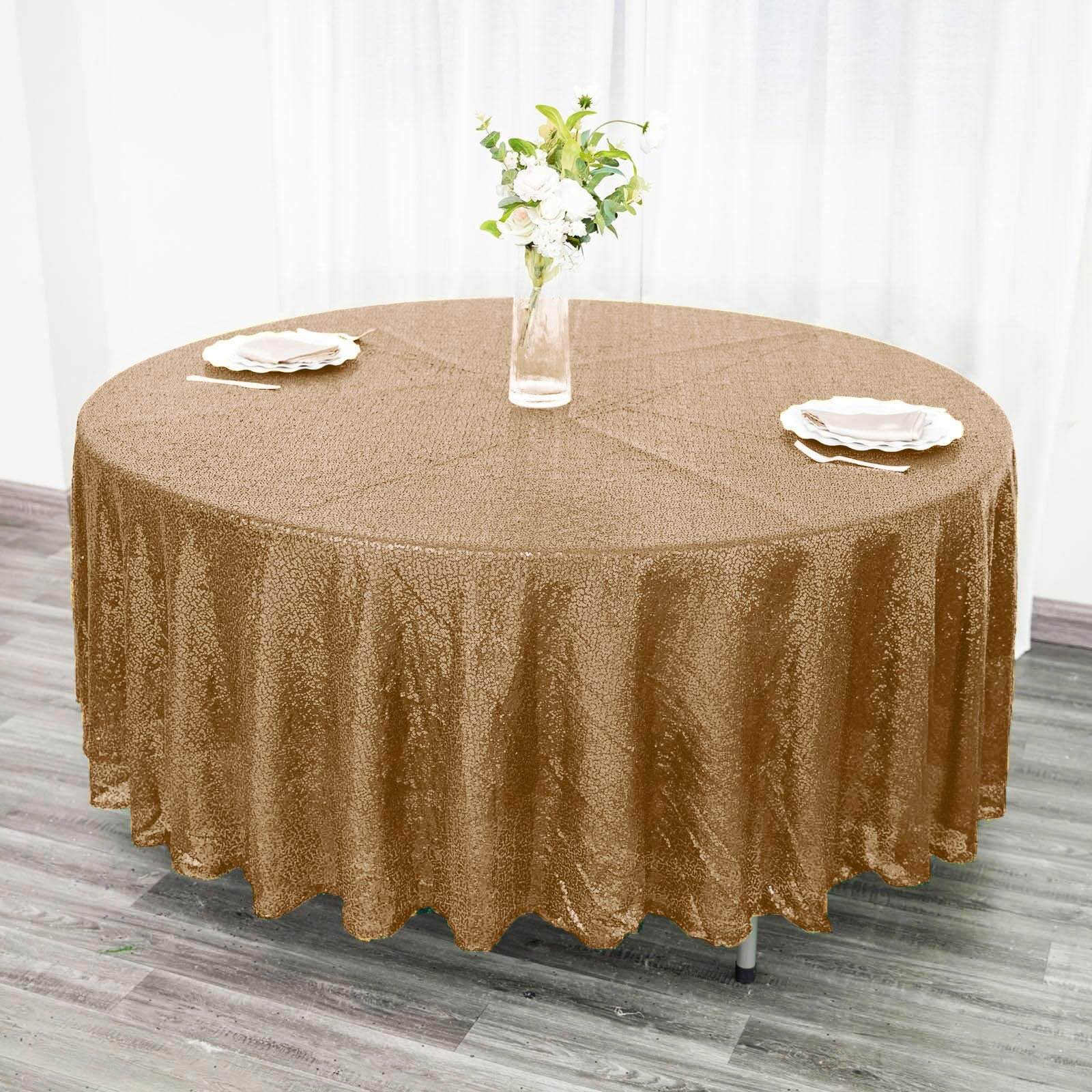 Sequin 108" Round Tablecloth Gold - Glittering Finish for Glamorous Events - Linen Luxes