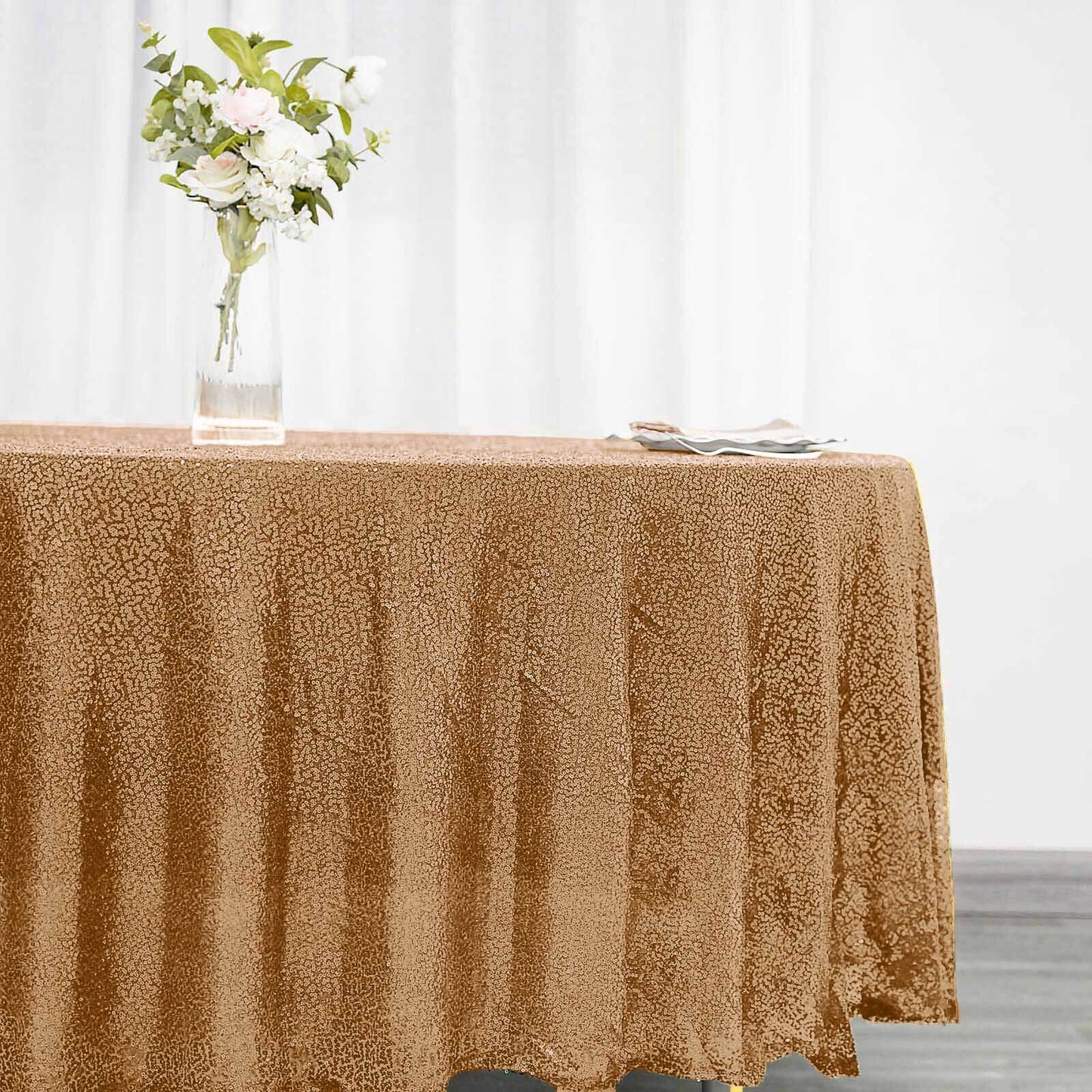 Sequin 108" Round Tablecloth Gold - Glittering Finish for Glamorous Events - Linen Luxes
