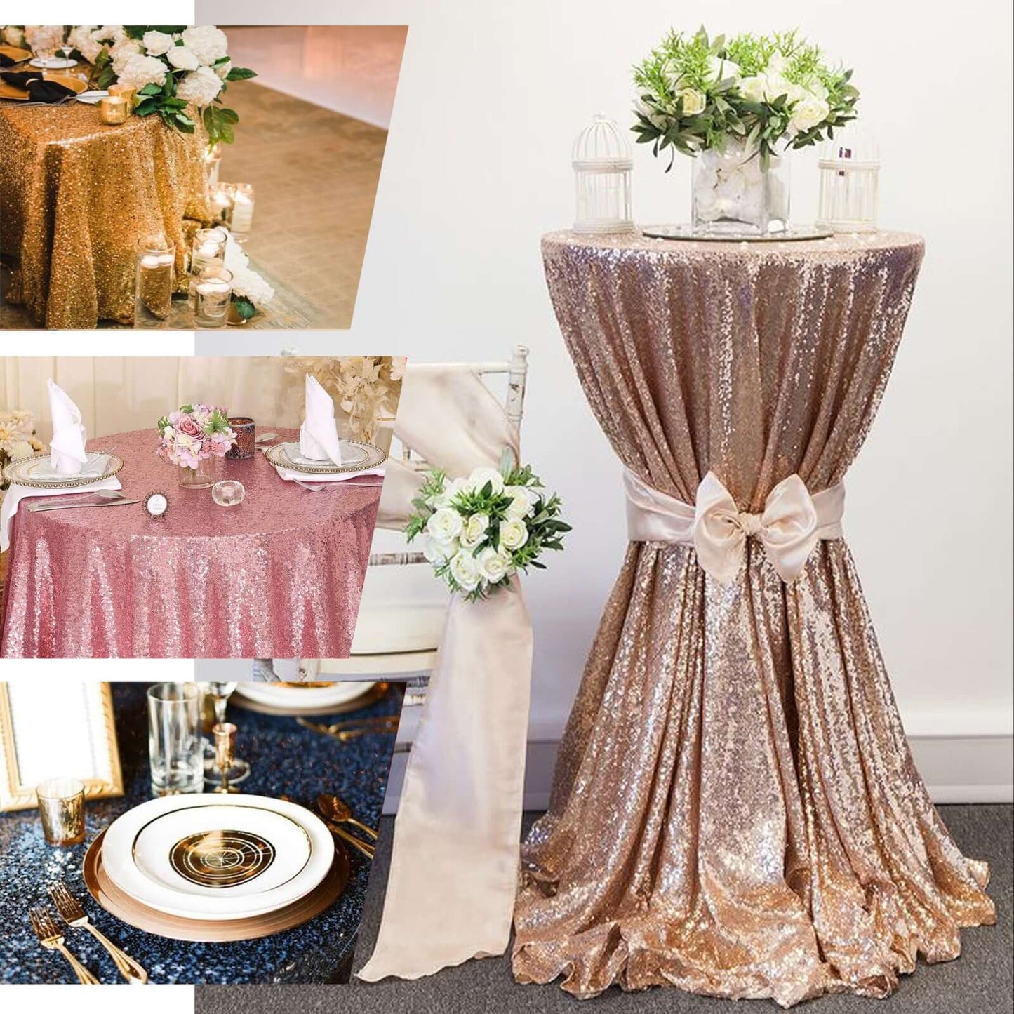 Sequin 108" Round Tablecloth Gold - Glittering Finish for Glamorous Events - Linen Luxes