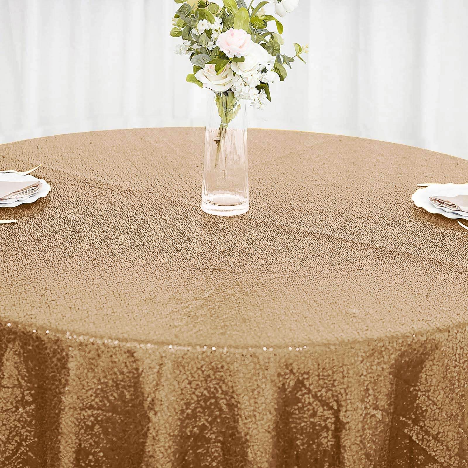Sequin 108" Round Tablecloth Gold - Glittering Finish for Glamorous Events - Linen Luxes