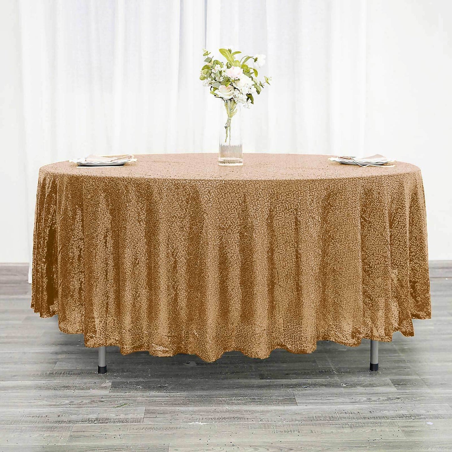 Sequin 108" Round Tablecloth Gold - Glittering Finish for Glamorous Events - Linen Luxes