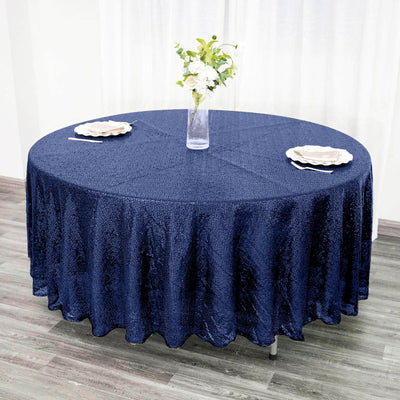 Sequin 108" Round Tablecloth Navy Blue - Glittering Finish Table Cover - Linen Luxes
