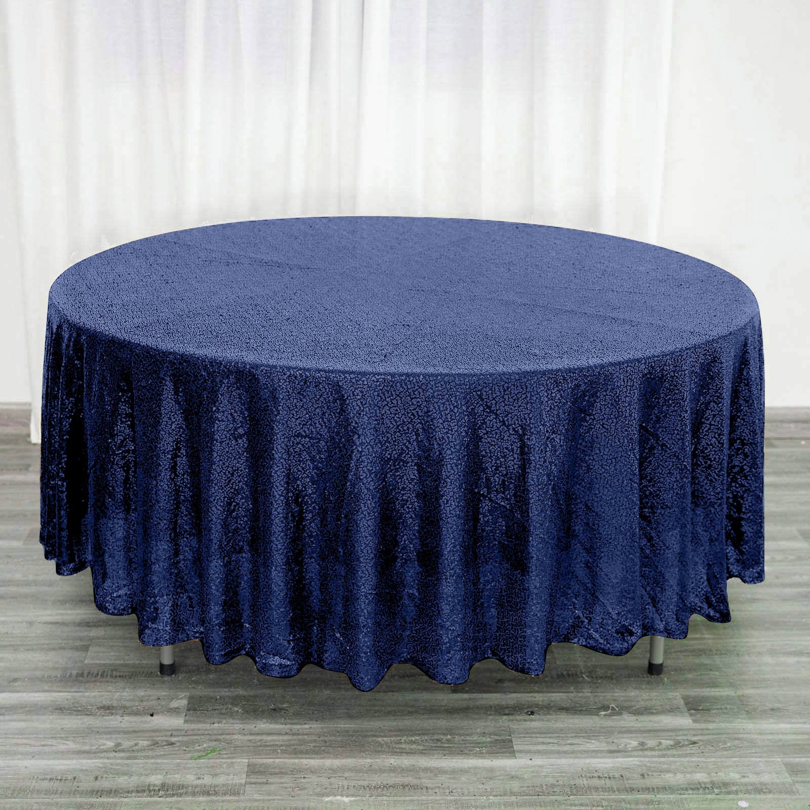 Sequin 108" Round Tablecloth Navy Blue - Glittering Finish Table Cover - Linen Luxes