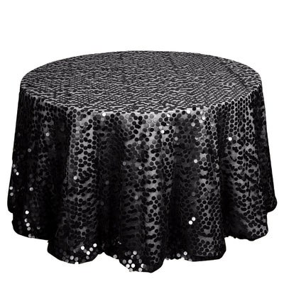 Sequin 120" Round Tablecloth Black - Seamless Big Payette Design for Luxe Celebrations - Linen Luxes