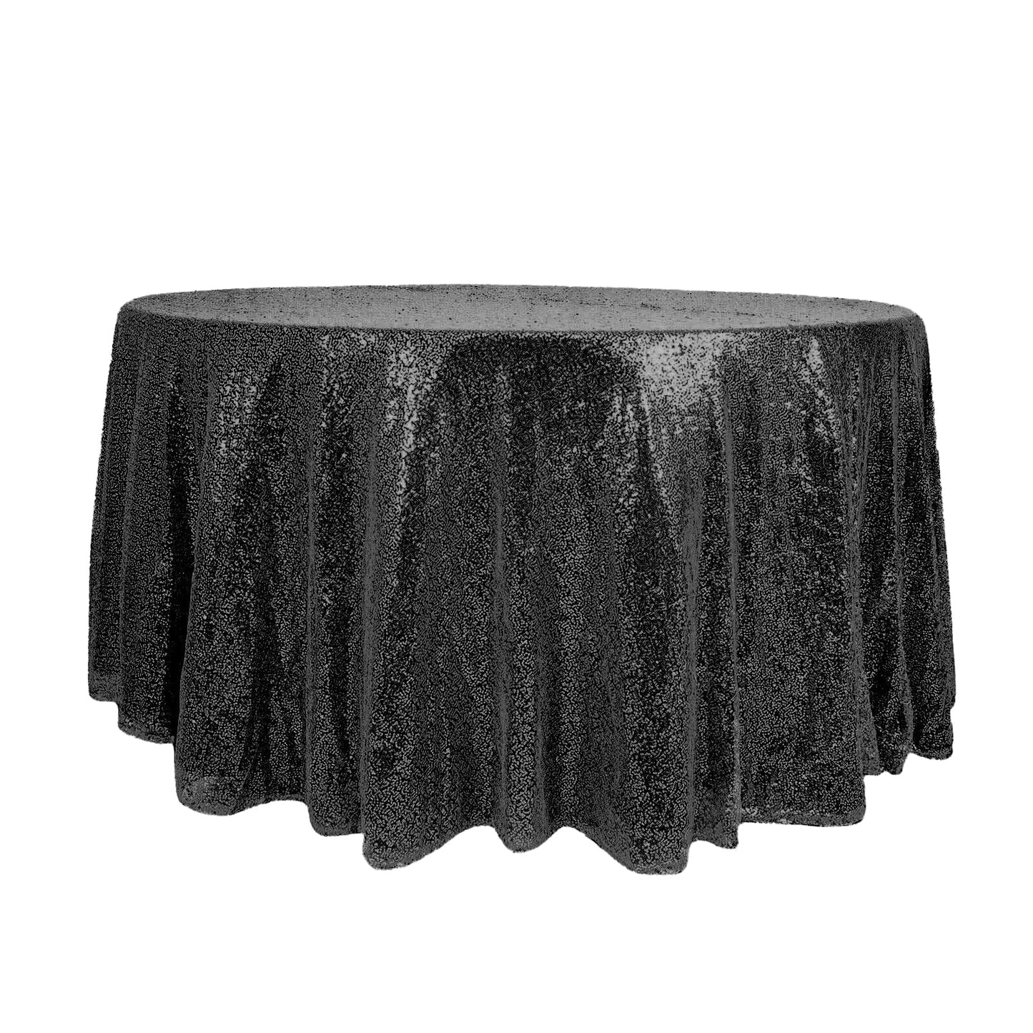Sequin 120" Round Tablecloth Black - Seamless Glittering Table Cover - Linen Luxes