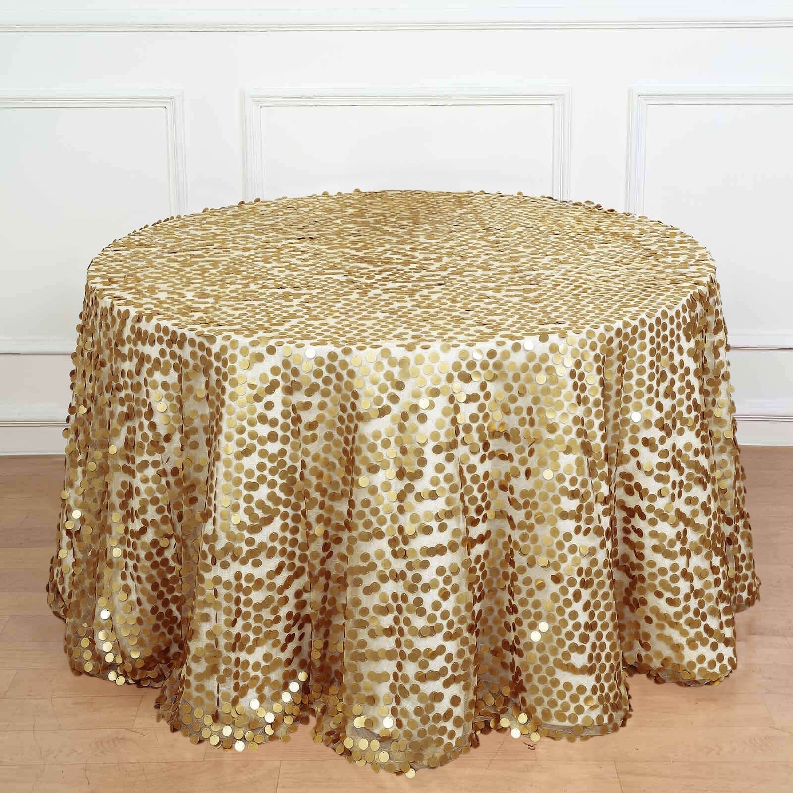 Sequin 120" Round Tablecloth Champagne - Seamless Big Payette Table Cover - Linen Luxes