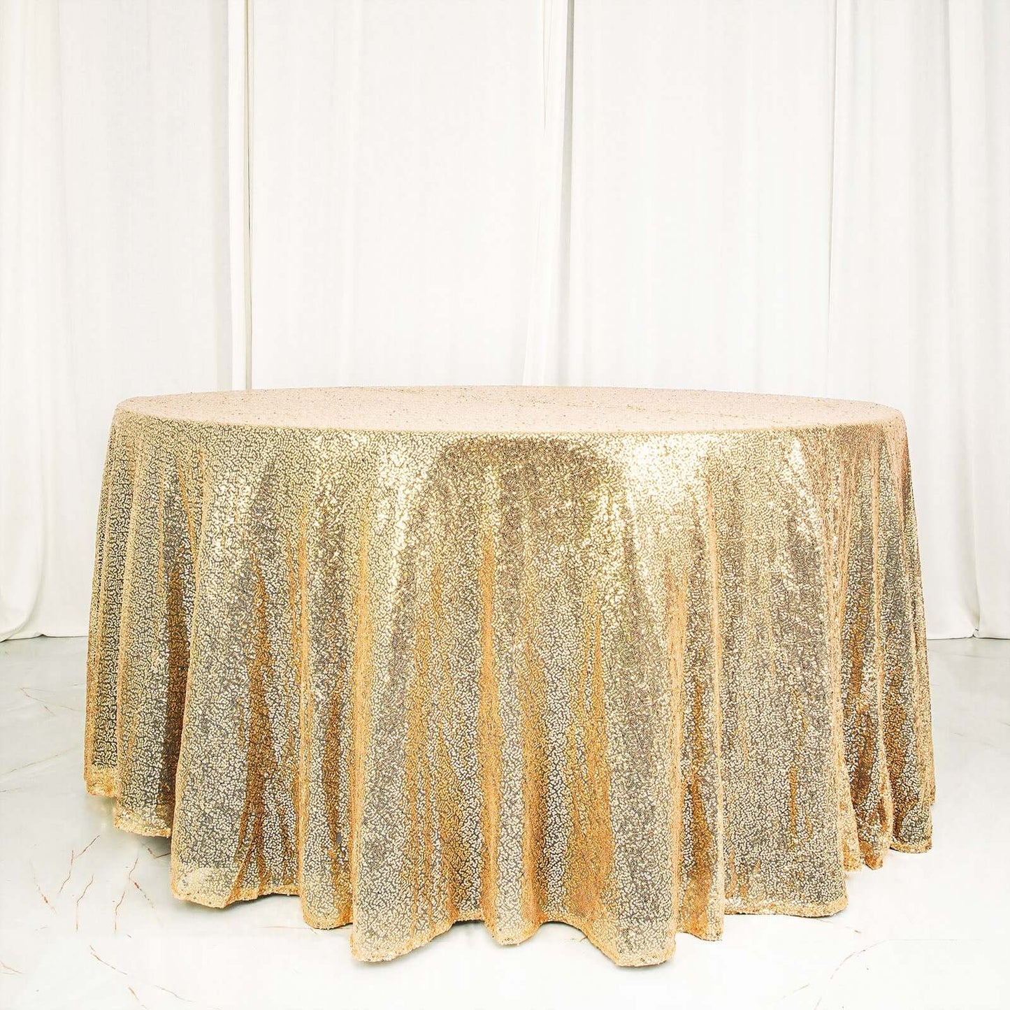 Sequin 120" Round Tablecloth Champagne - Seamless Glittering Table Cover - Linen Luxes