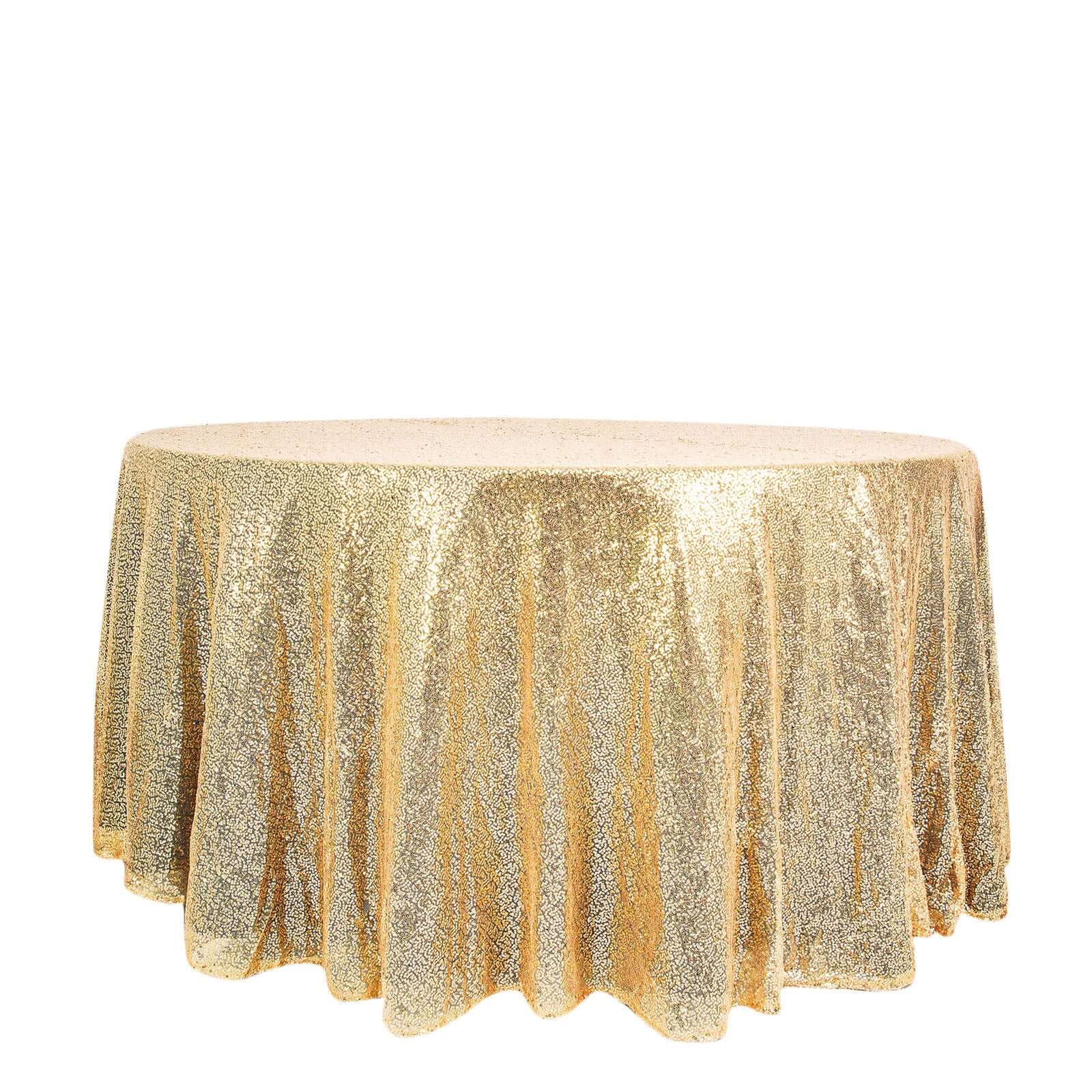 Sequin 120" Round Tablecloth Champagne - Seamless Glittering Table Cover - Linen Luxes