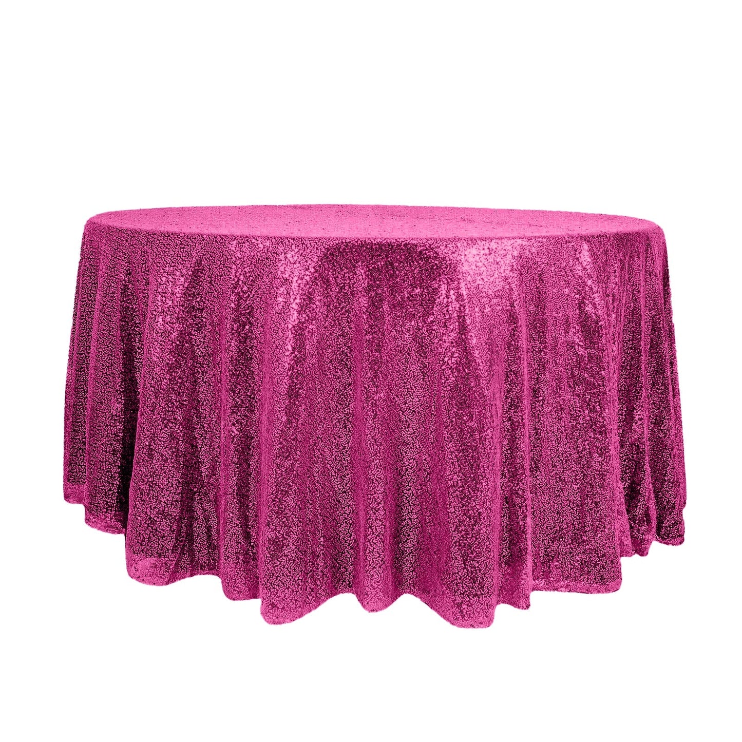 Sequin 120" Round Tablecloth Fuchsia - Seamless Glittering Table Cover - Linen Luxes