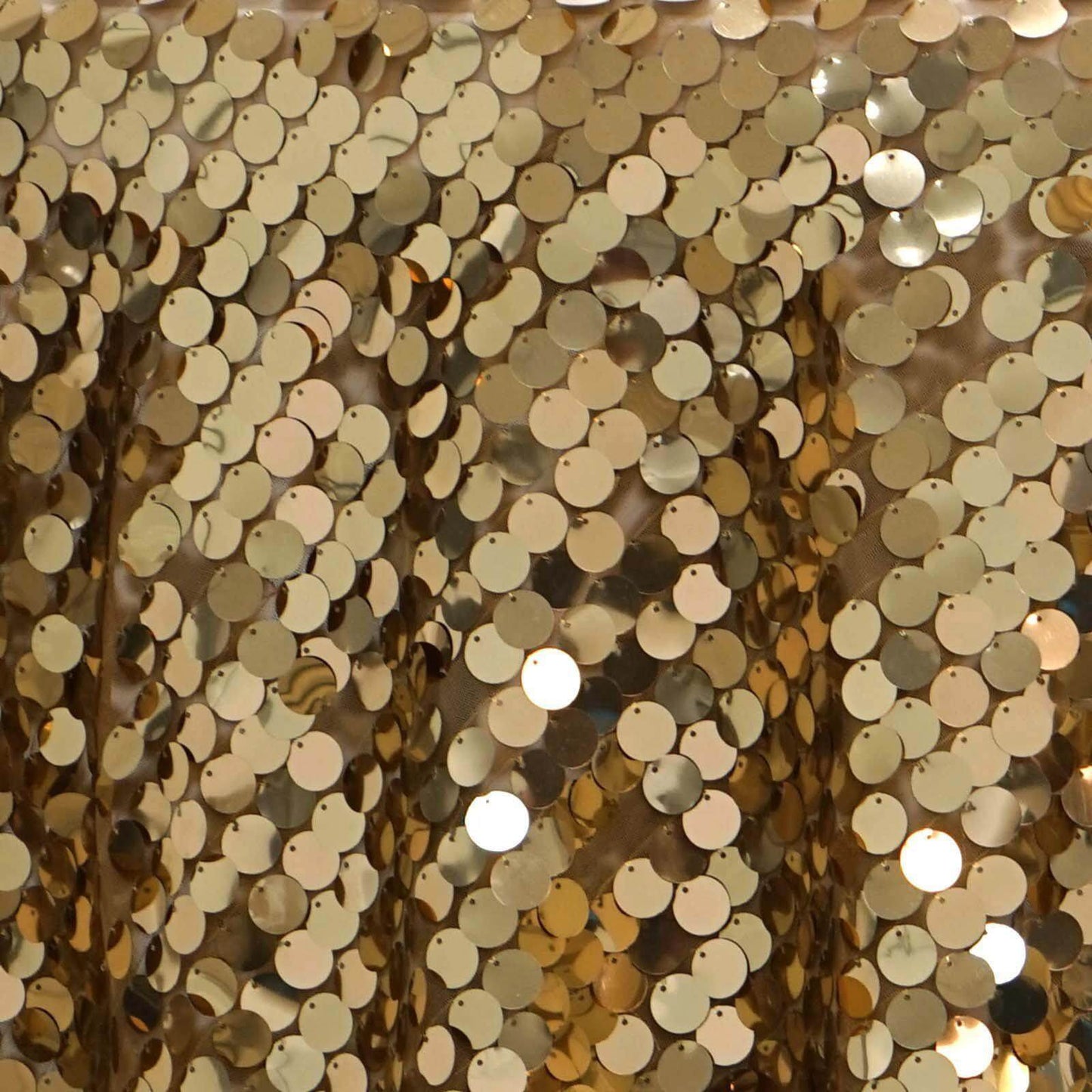 Sequin 120" Round Tablecloth Gold - Seamless Big Payette Design for Luxe Celebrations - Linen Luxes