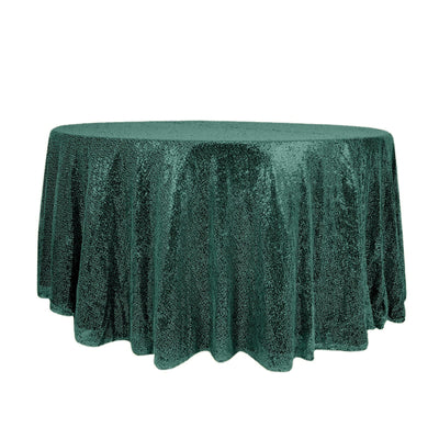 Sequin 120" Round Tablecloth Hunter Emerald Green - Seamless Glittering Table Cover