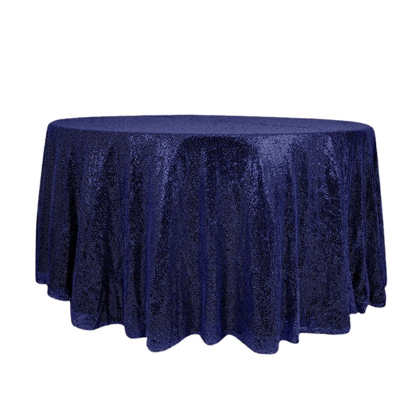 Sequin 120" Round Tablecloth Navy Blue - Seamless Glittering Table Cover - Linen Luxes