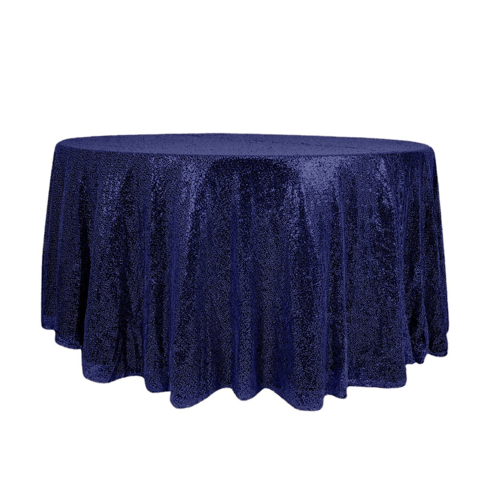 Sequin 120" Round Tablecloth Navy Blue - Seamless Glittering Table Cover - Linen Luxes