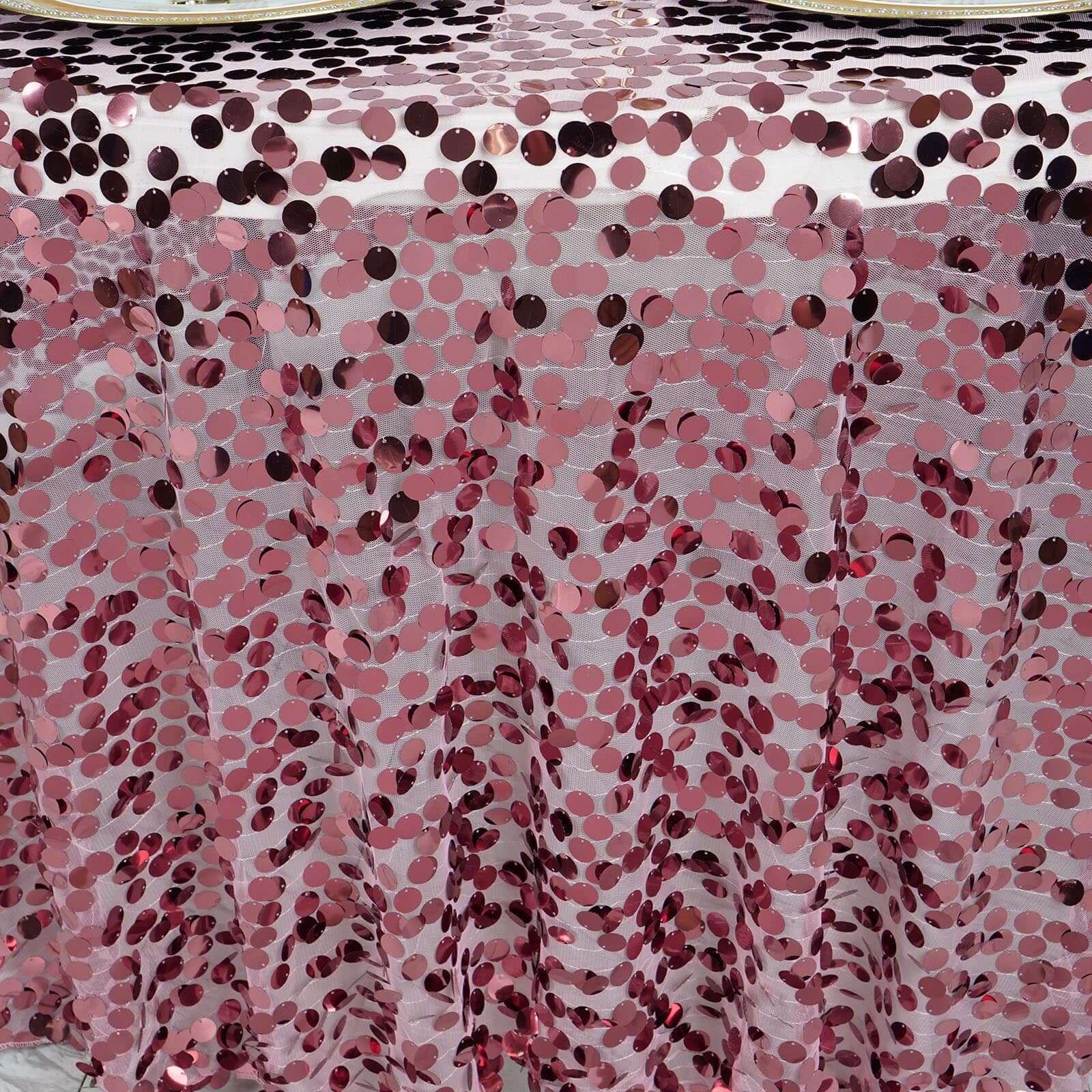 Sequin 120" Round Tablecloth Pink - Seamless Big Payette Table Cover - Linen Luxes