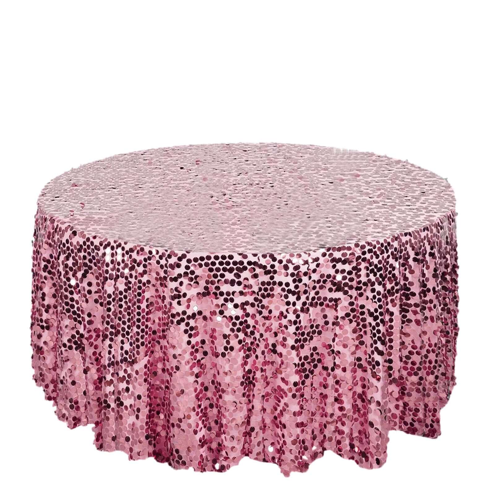 Sequin 120" Round Tablecloth Pink - Seamless Big Payette Table Cover - Linen Luxes