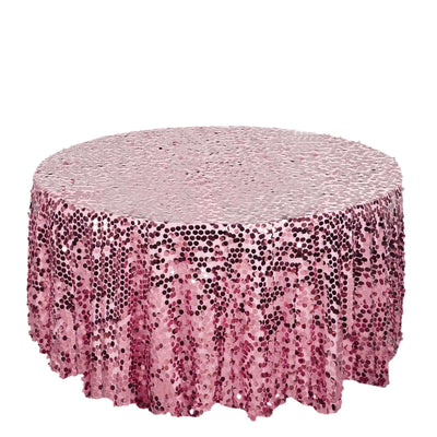 Sequin 120" Round Tablecloth Pink - Seamless Big Payette Table Cover - Linen Luxes