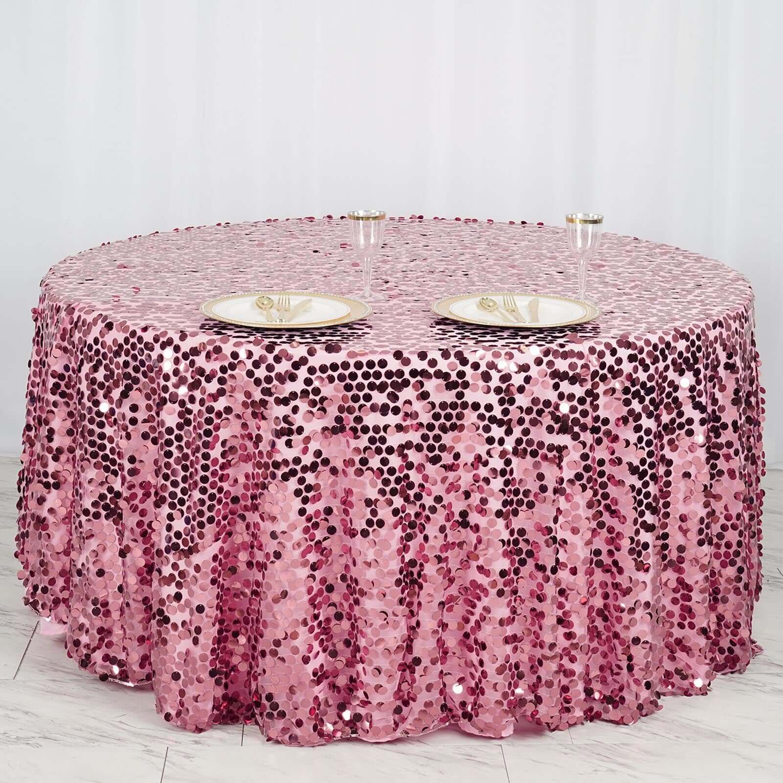 Sequin 120" Round Tablecloth Pink - Seamless Big Payette Table Cover - Linen Luxes
