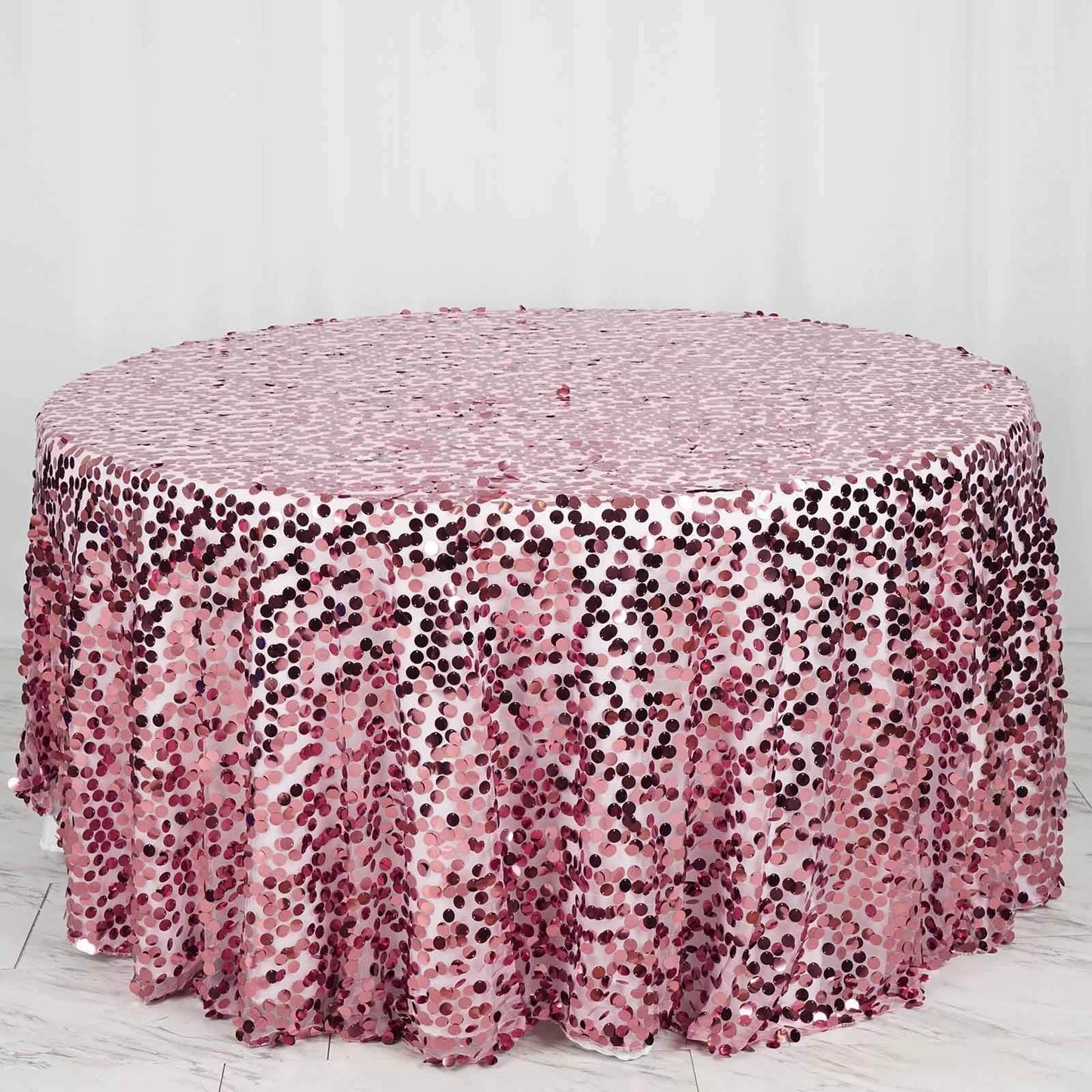 Sequin 120" Round Tablecloth Pink - Seamless Big Payette Table Cover - Linen Luxes