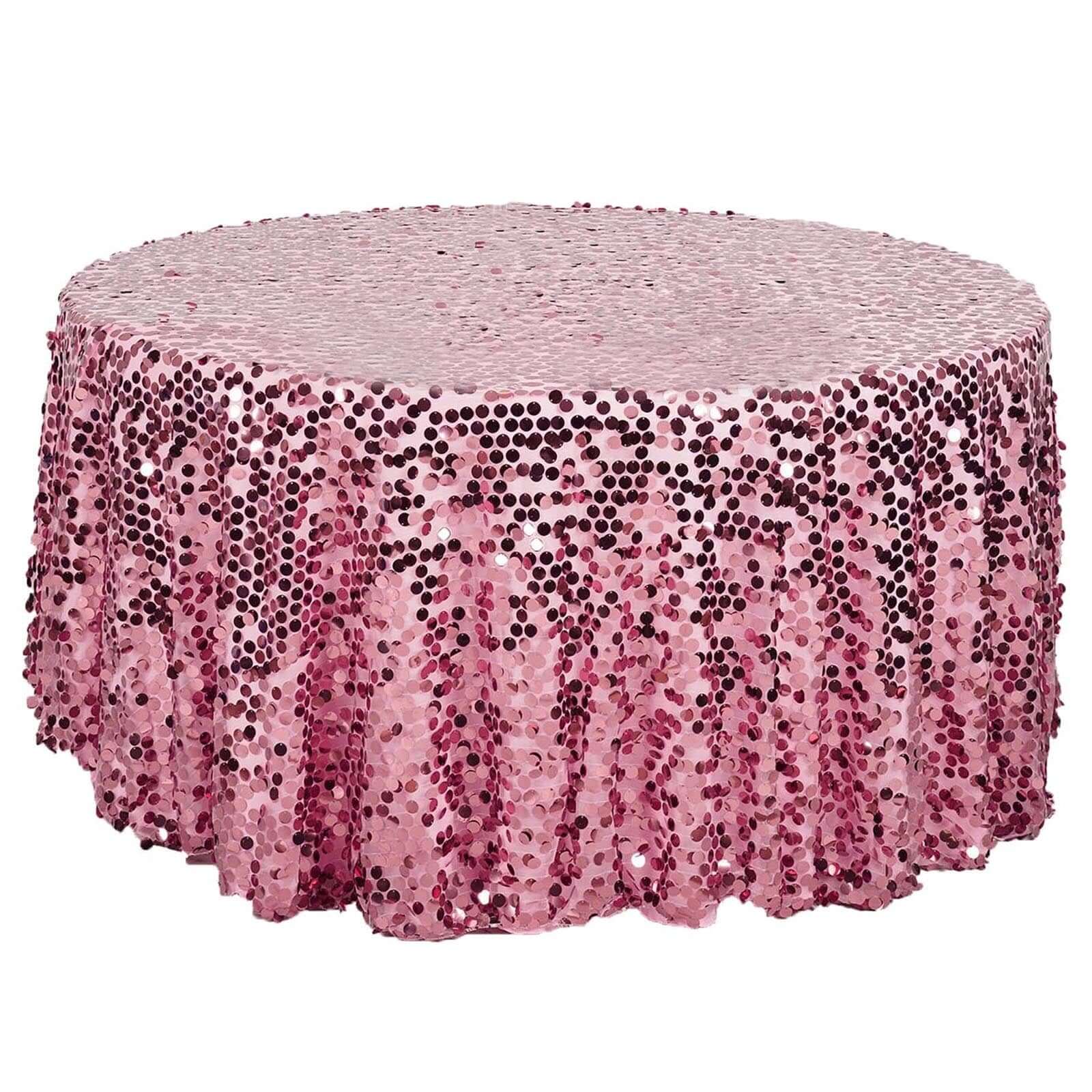 Sequin 120" Round Tablecloth Pink - Seamless Big Payette Table Cover - Linen Luxes