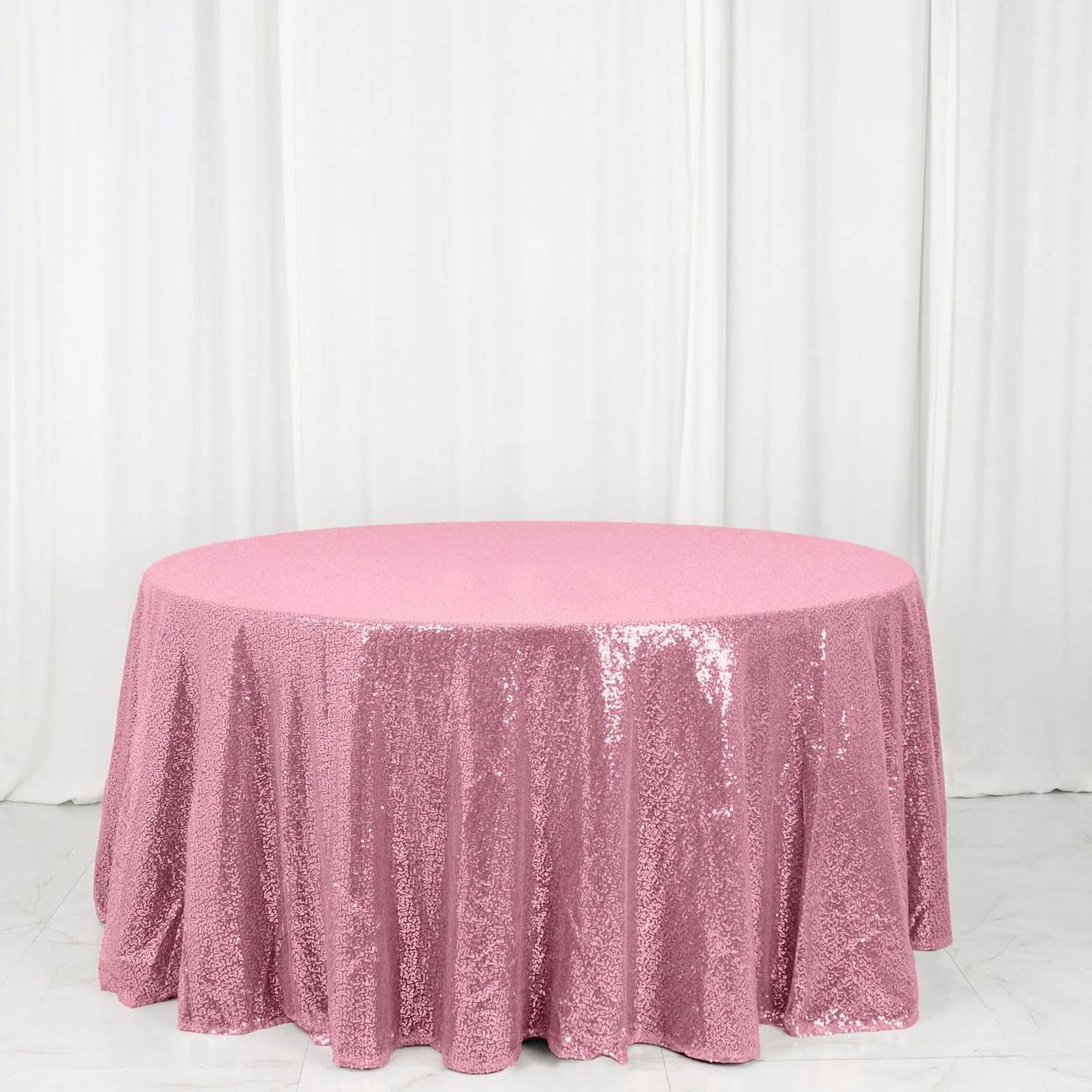 Sequin 120" Round Tablecloth Pink - Seamless Glittering Table Cover - Linen Luxes