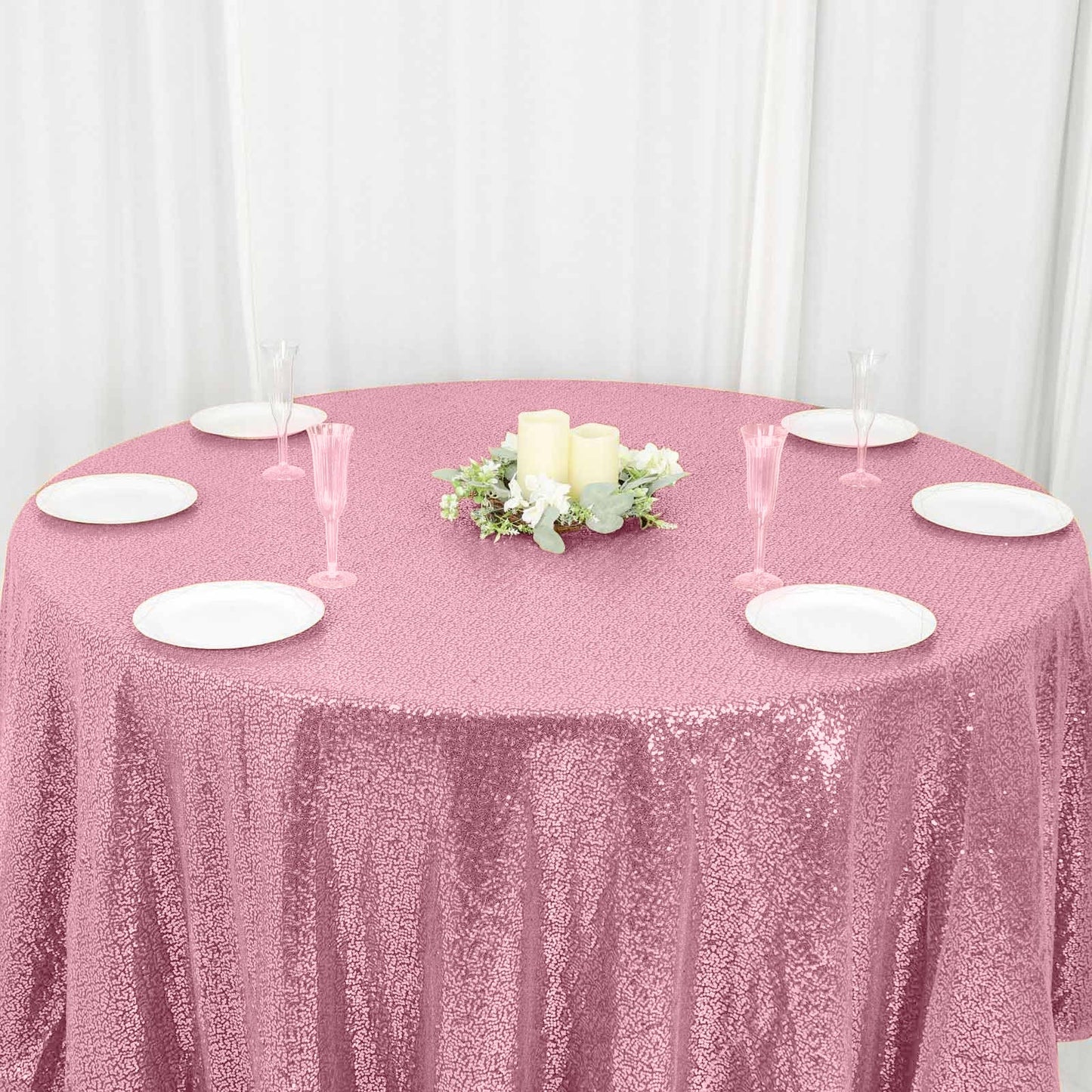 Sequin 120" Round Tablecloth Pink - Seamless Glittering Table Cover - Linen Luxes