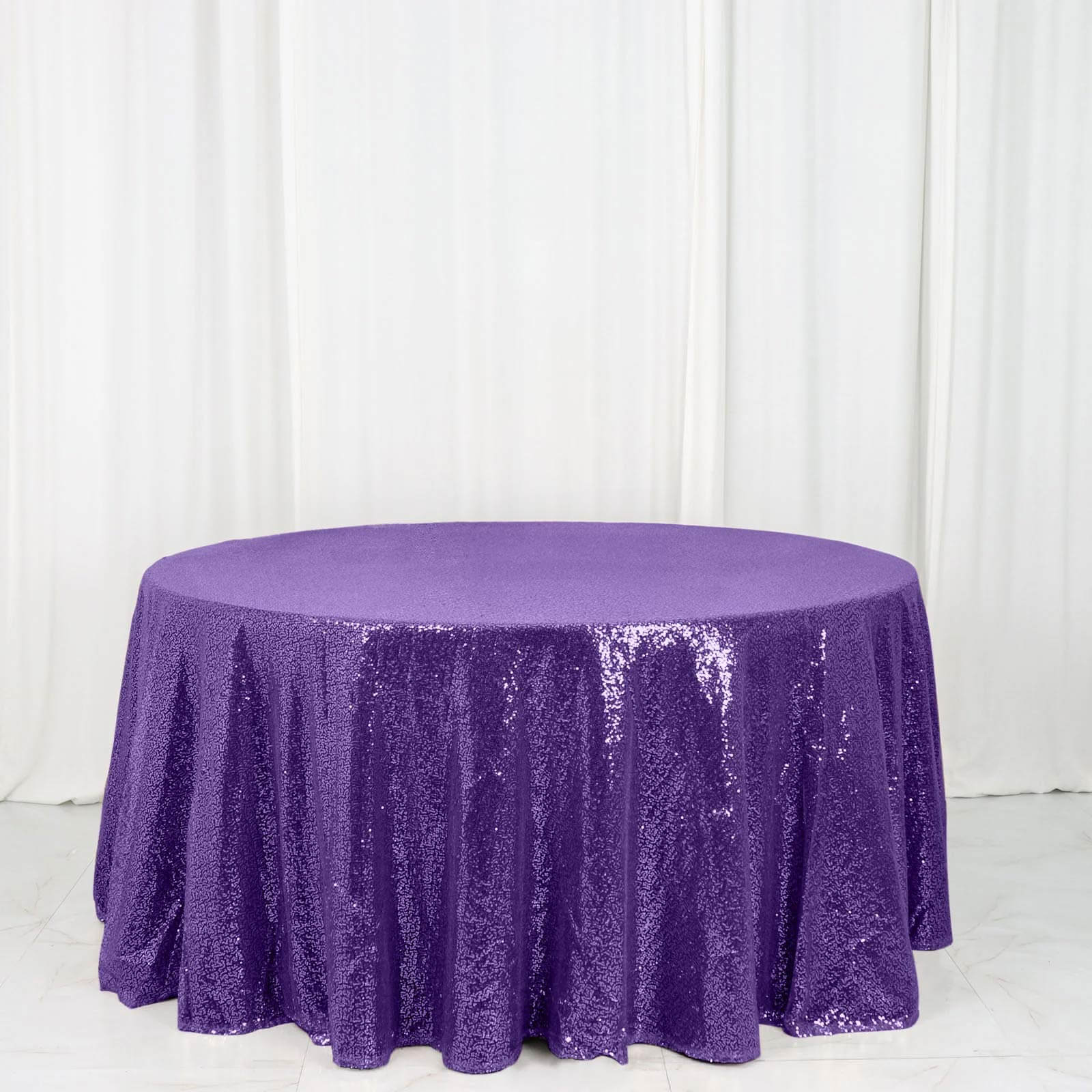 Sequin 120" Round Tablecloth Purple - Seamless Glittering Table Cover - Linen Luxes