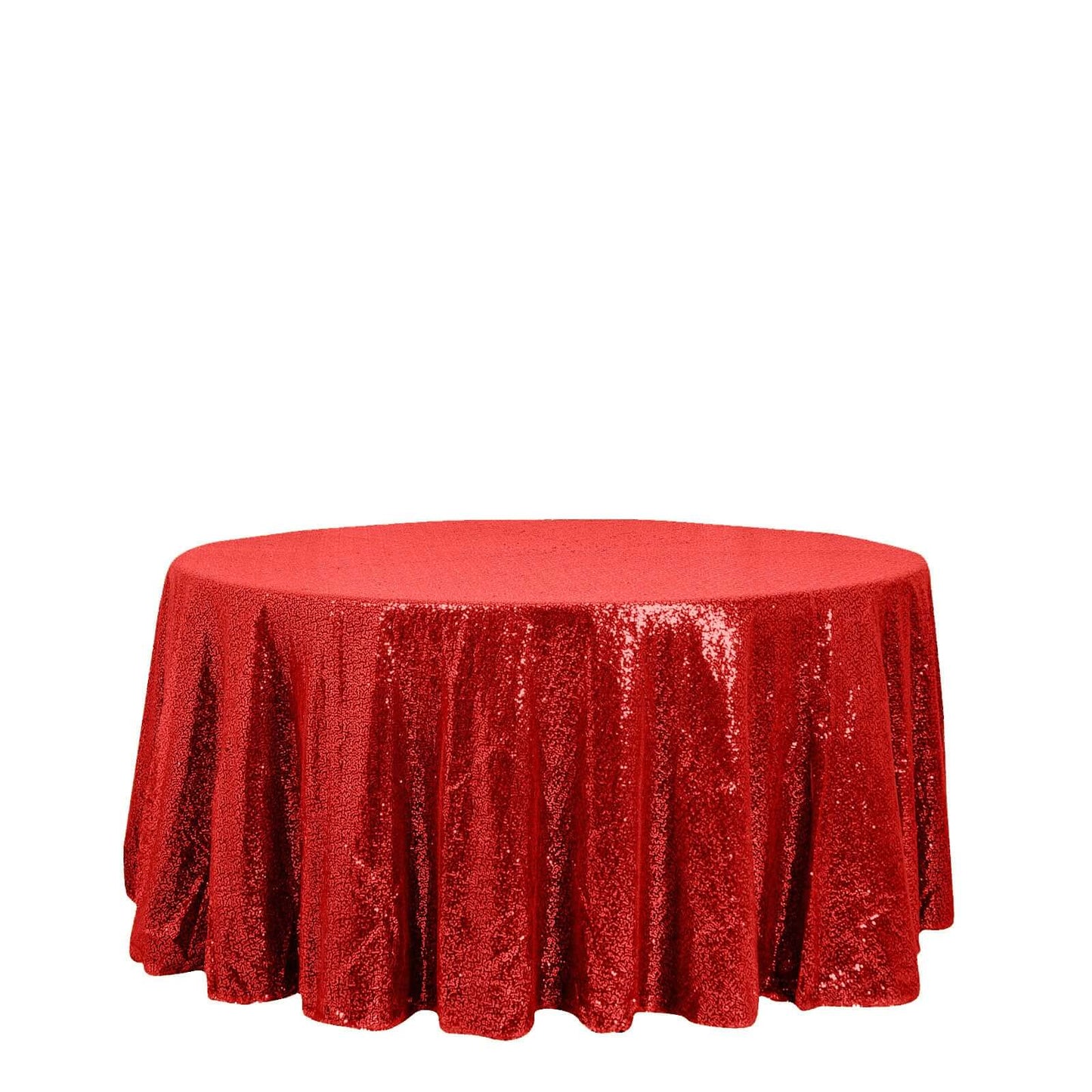 Sequin 120" Round Tablecloth Red - Seamless Glittering Table Cover - Linen Luxes