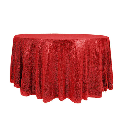 Sequin 120" Round Tablecloth Red - Seamless Glittering Table Cover - Linen Luxes
