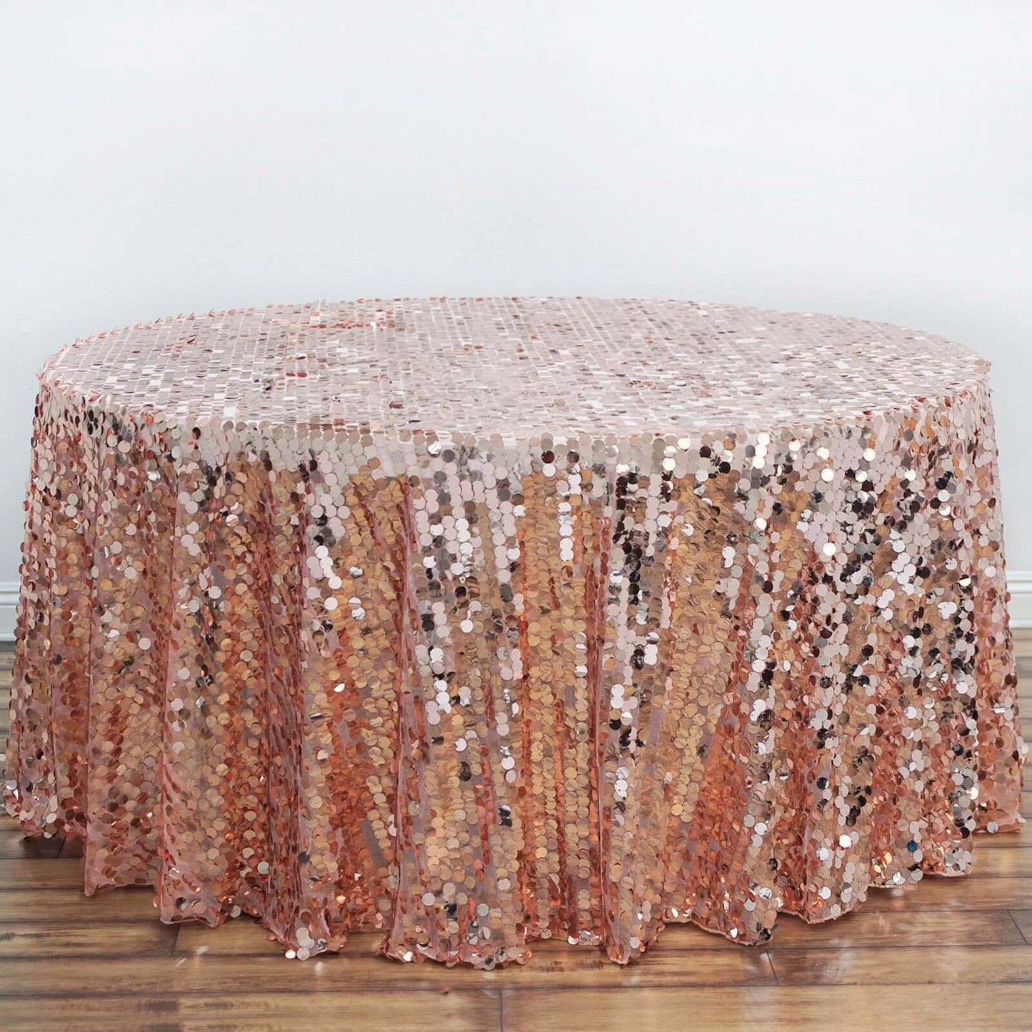 Sequin 120" Round Tablecloth Rose Gold - Seamless Big Payette Table Cover - Linen Luxes