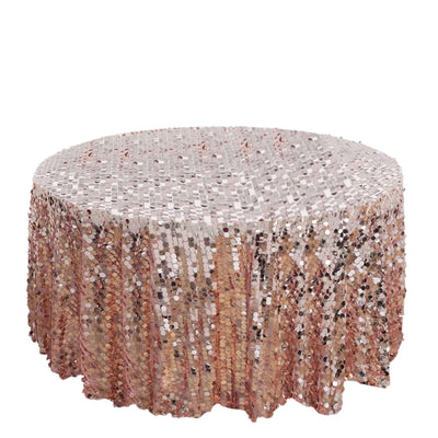 Sequin 120" Round Tablecloth Rose Gold - Seamless Big Payette Table Cover - Linen Luxes