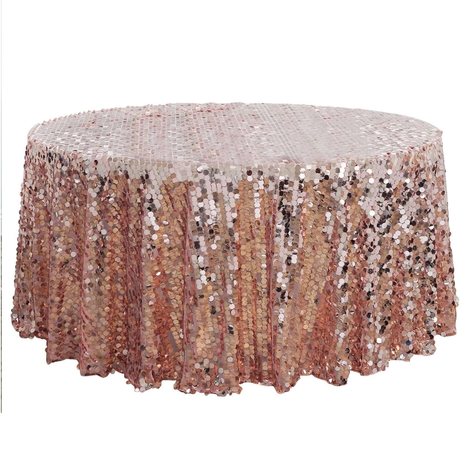 Sequin 120" Round Tablecloth Rose Gold - Seamless Big Payette Table Cover - Linen Luxes