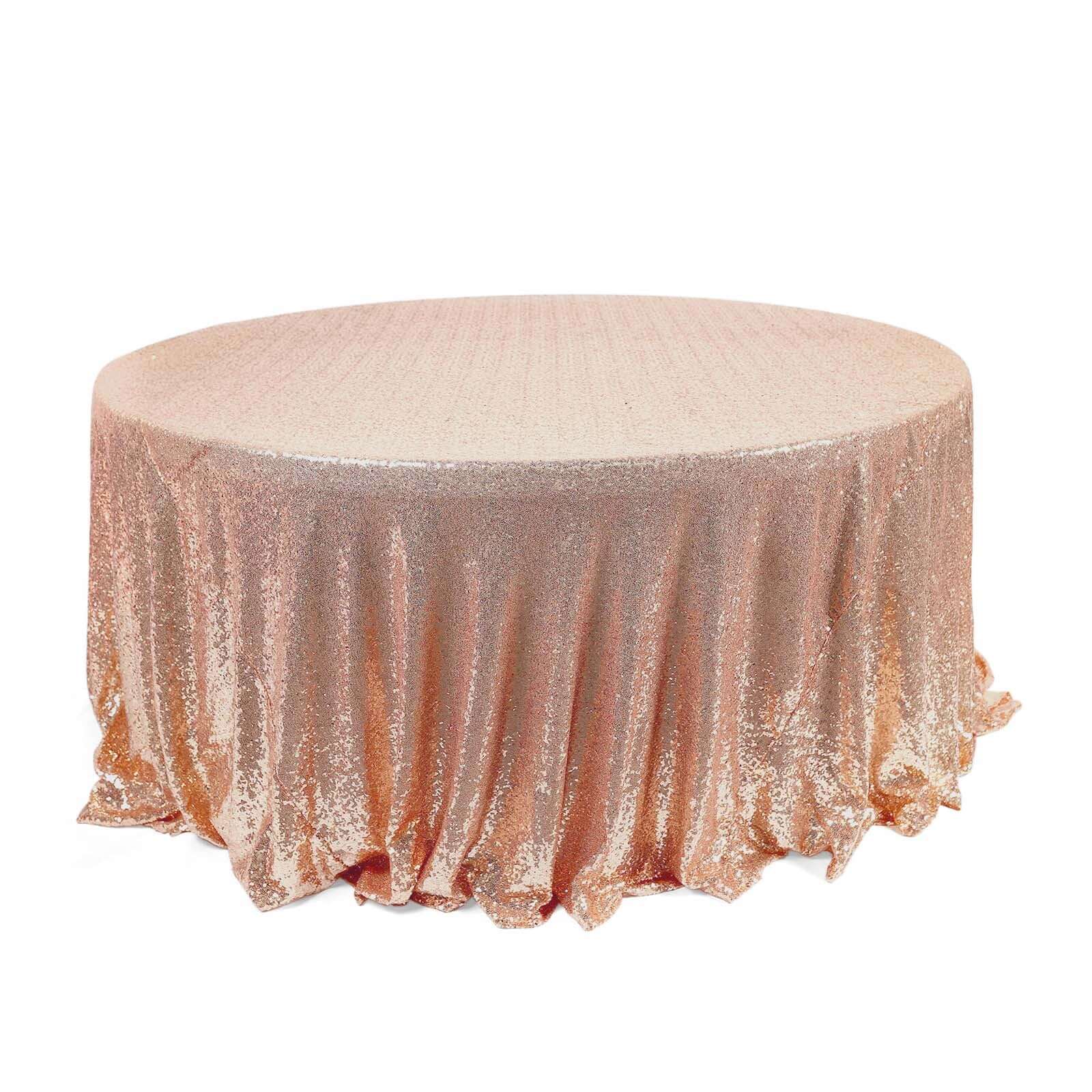 Sequin 120" Round Tablecloth Rose Gold - Seamless Glittering Table Cover - Linen Luxes