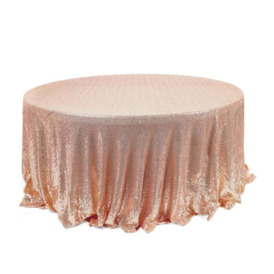 Sequin 120" Round Tablecloth Rose Gold - Seamless Glittering Table Cover - Linen Luxes