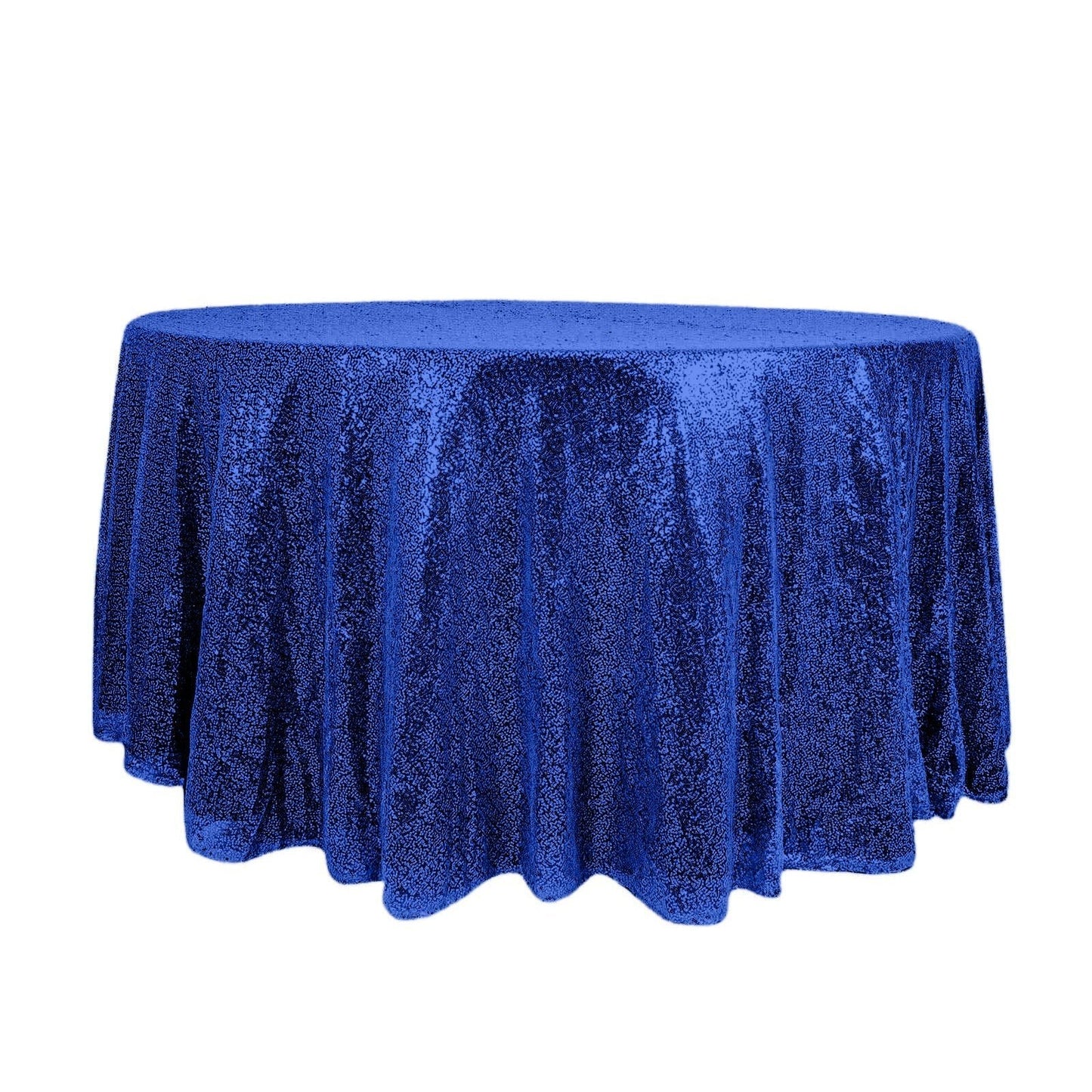 Sequin 120" Round Tablecloth Royal Blue - Seamless Glittering Table Cover - Linen Luxes