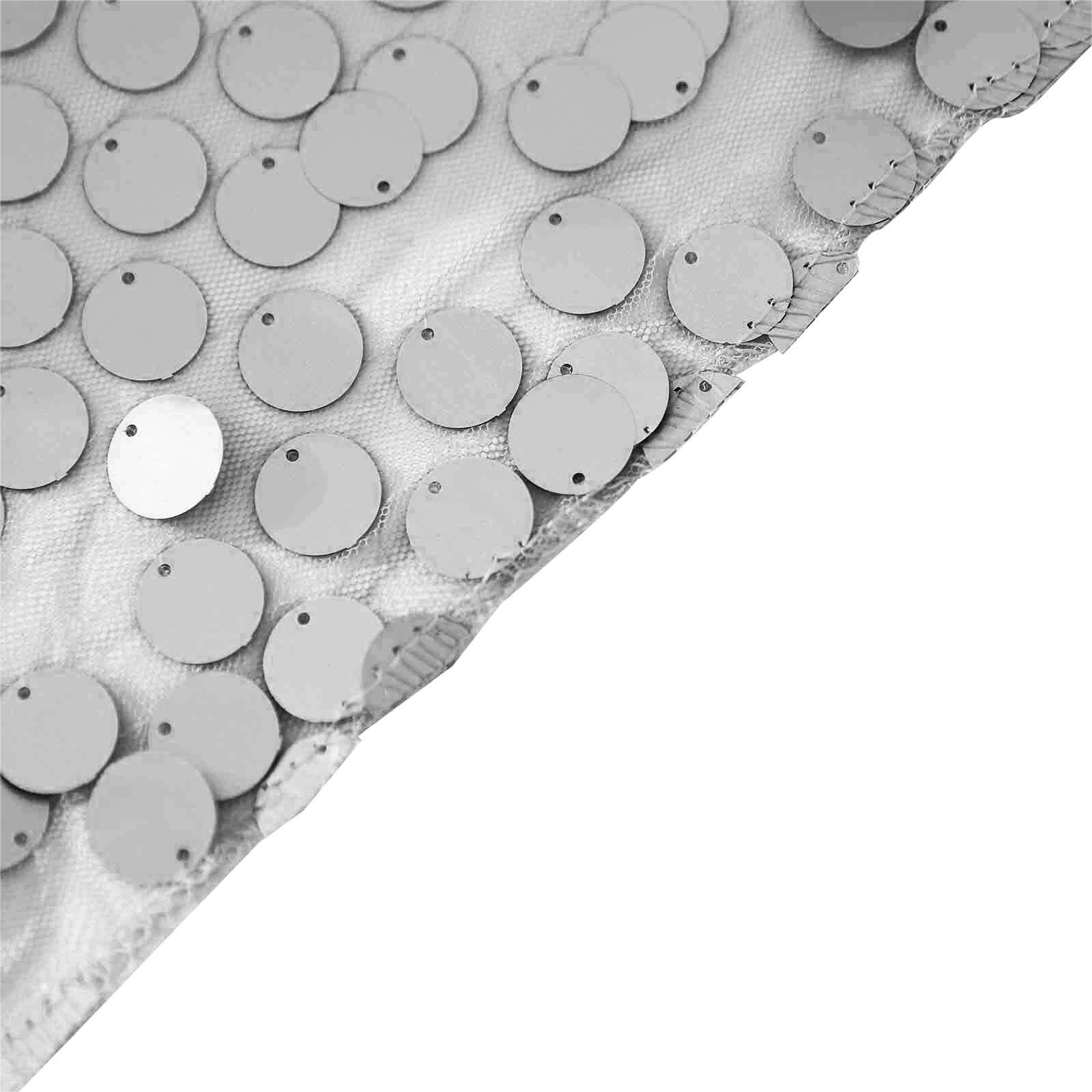 Sequin 120" Round Tablecloth Silver - Seamless Big Payette Design Table Cover - Linen Luxes