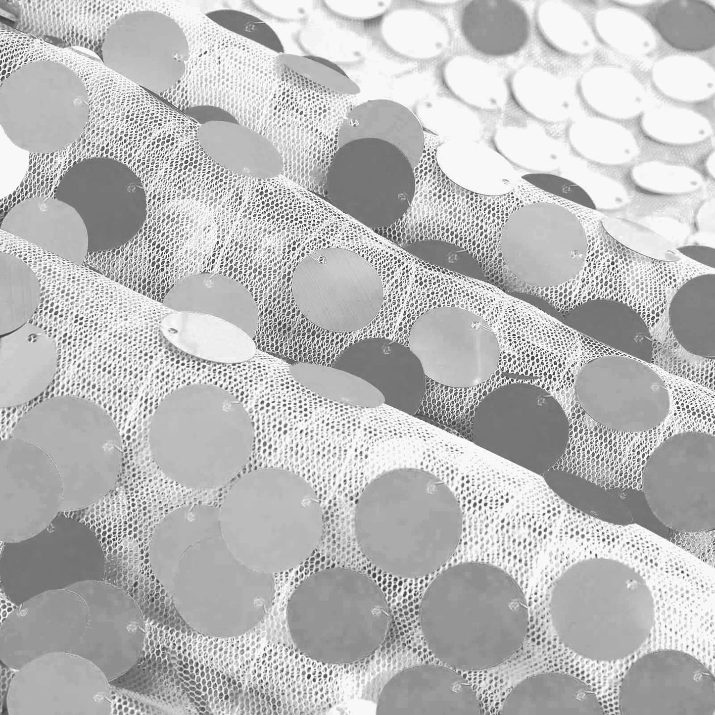 Sequin 120" Round Tablecloth Silver - Seamless Big Payette Design Table Cover - Linen Luxes