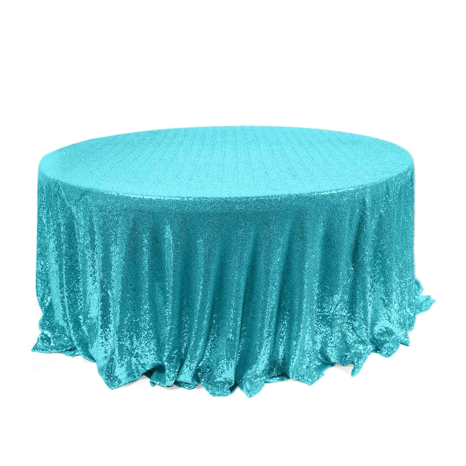 Sequin 120" Round Tablecloth Turquoise - Seamless Glittering Table Cover - Linen Luxes