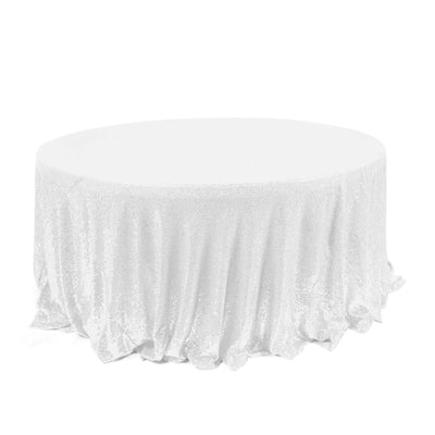 Sequin 120" Round Tablecloth White - Seamless Glittering Design for Sophisticated Events - Linen Luxes