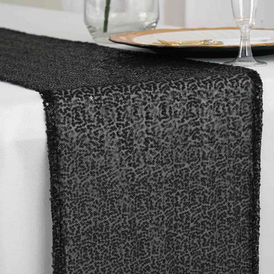 Sequin 12"x108" Table Runner Black - Glittering Design - Linen Luxes