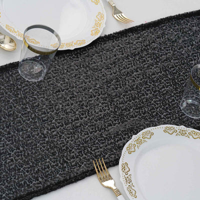 Sequin 12"x108" Table Runner Black - Glittering Design - Linen Luxes