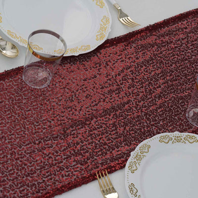 Sequin 12"x108" Table Runner Burgundy - Glittering Design - Linen Luxes