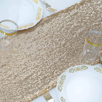 Sequin 12"x108" Table Runner Champagne - Glittering Design - Linen Luxes