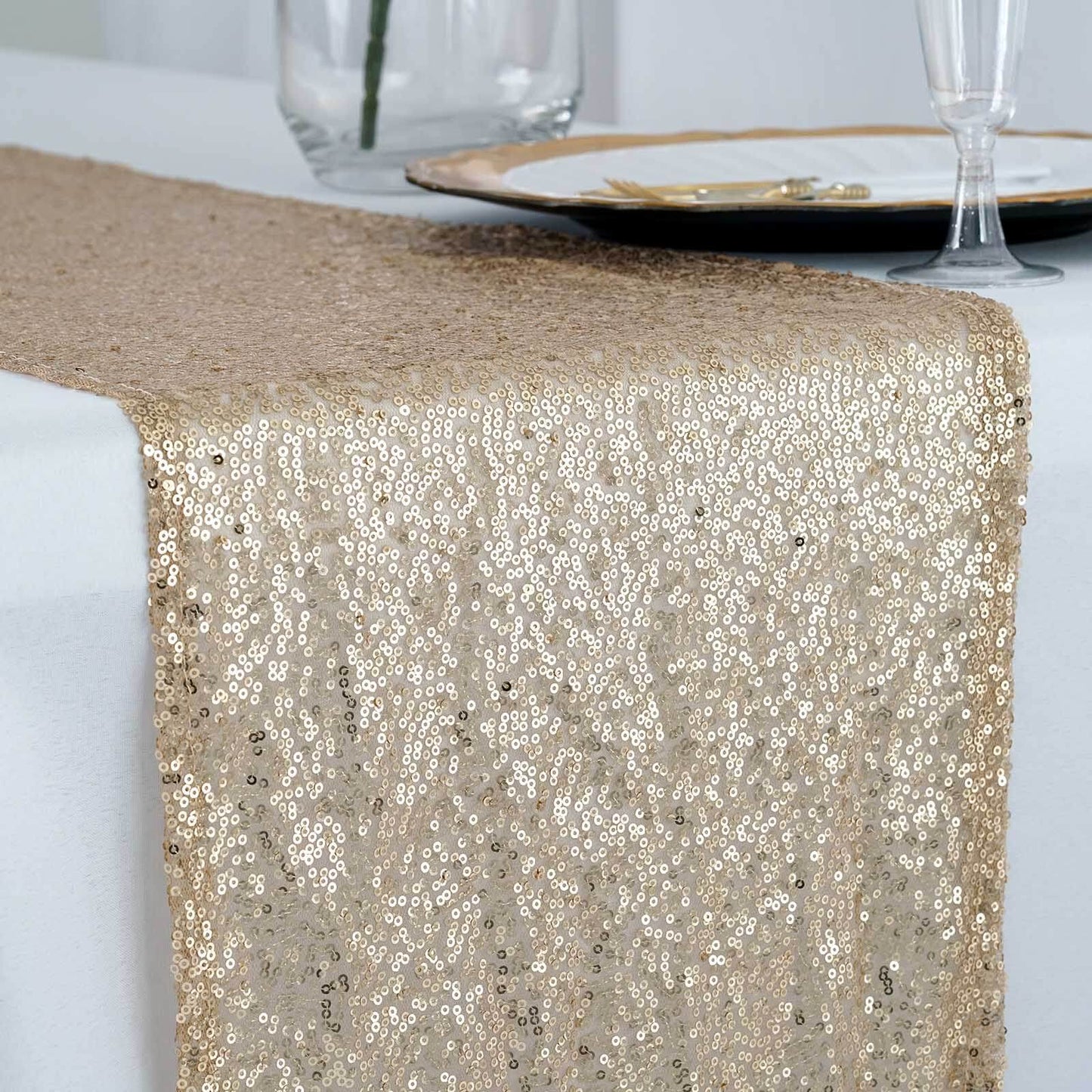 Sequin 12"x108" Table Runner Champagne - Glittering Design - Linen Luxes