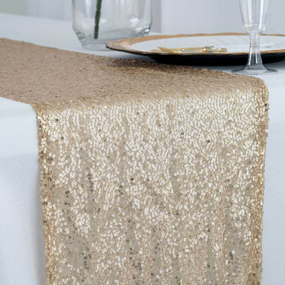 Sequin 12"x108" Table Runner Champagne - Glittering Design - Linen Luxes