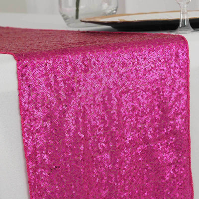 Sequin 12"x108" Table Runner Fuchsia - Glittering Design - Linen Luxes