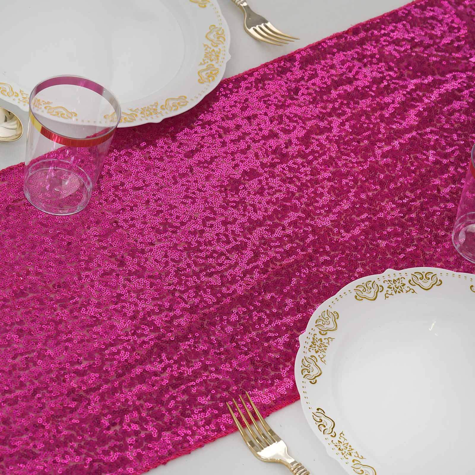 Sequin 12"x108" Table Runner Fuchsia - Glittering Design - Linen Luxes