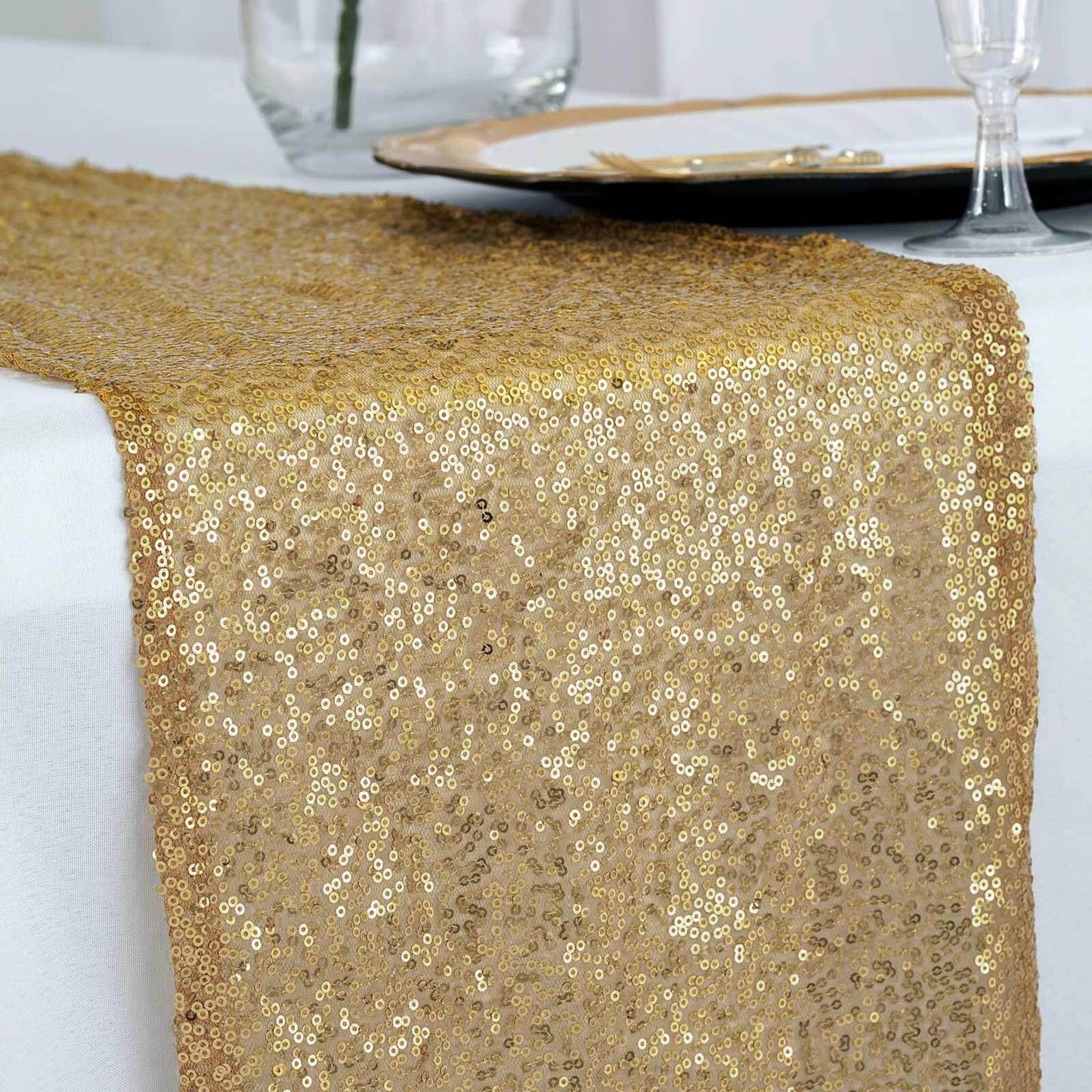 Sequin 12"x108" Table Runner Gold - Glittering Design for Stylish Celebrations - Linen Luxes