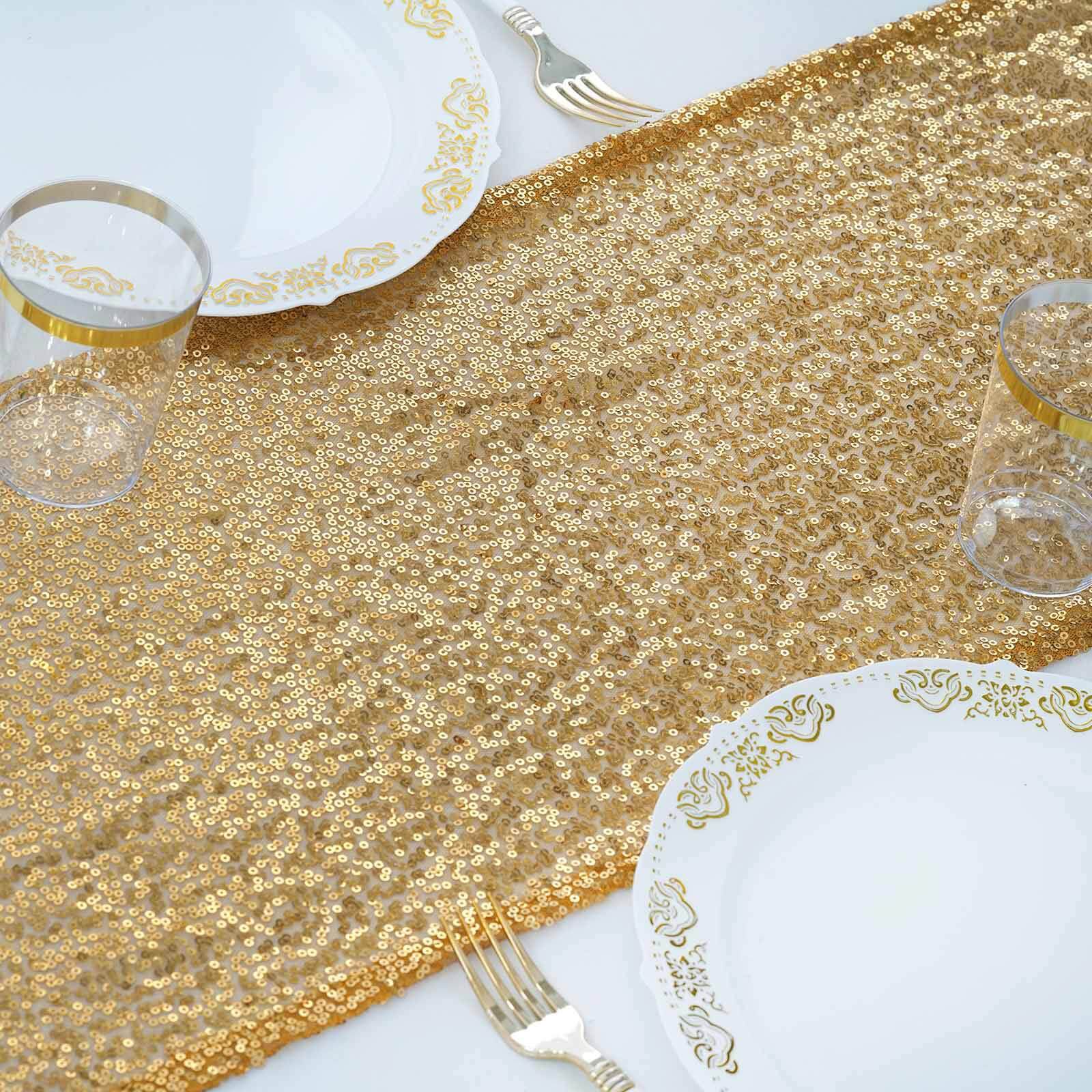 Sequin 12"x108" Table Runner Gold - Glittering Design for Stylish Celebrations - Linen Luxes