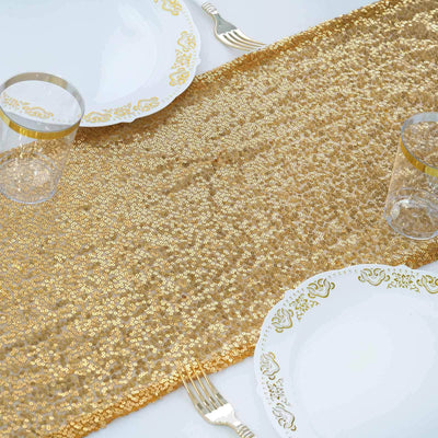 Sequin 12"x108" Table Runner Gold - Glittering Design for Stylish Celebrations - Linen Luxes