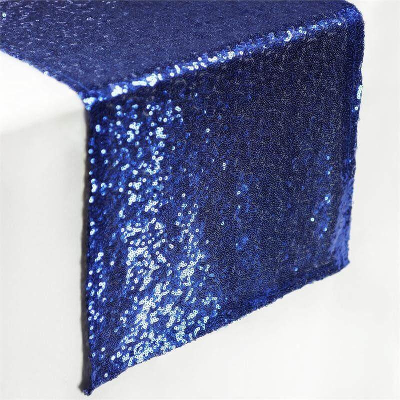 Sequin 12"x108" Table Runner Navy Blue - Glittering Design - Linen Luxes